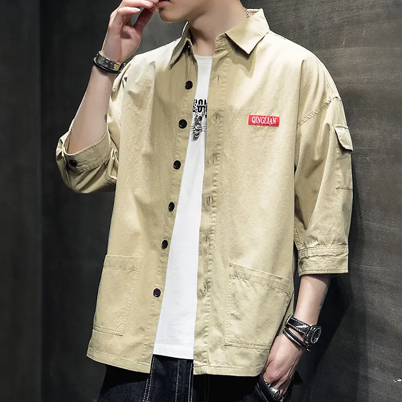 Men Korean Style Short Sleeve Yellow Shirt 2020 - Image 4