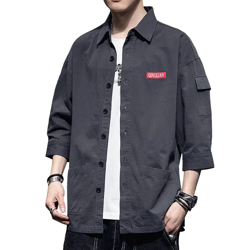 Men Korean Style Short Sleeve Yellow Shirt 2020 - Image 8