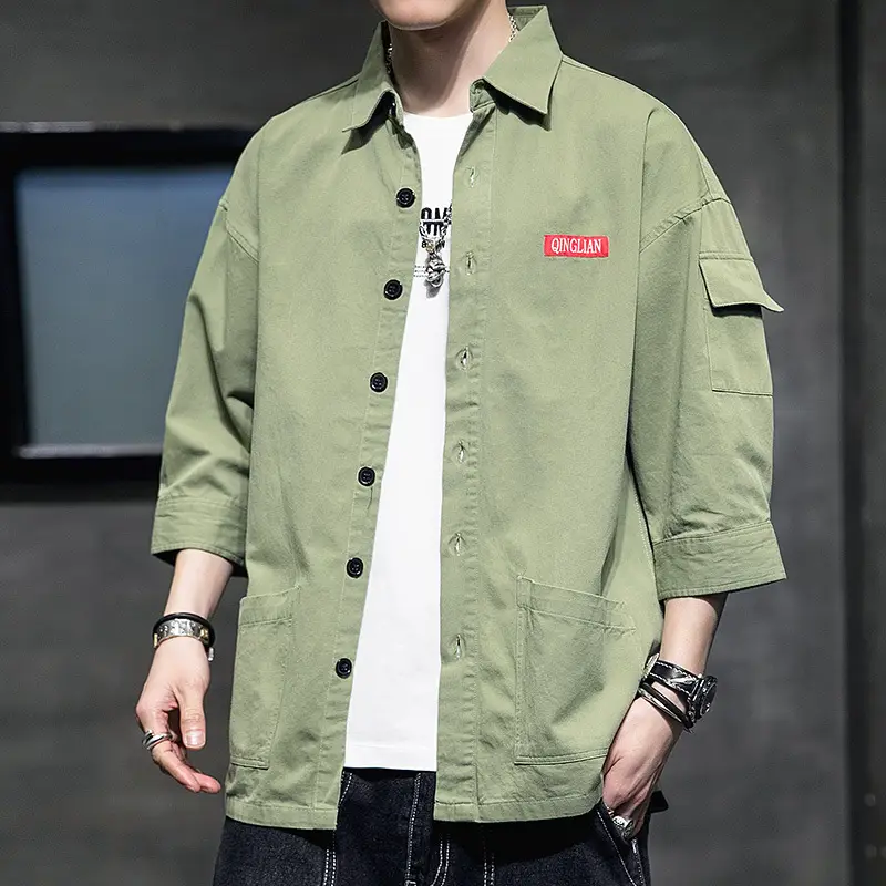 Men Korean Style Short Sleeve Yellow Shirt 2020 - Image 3