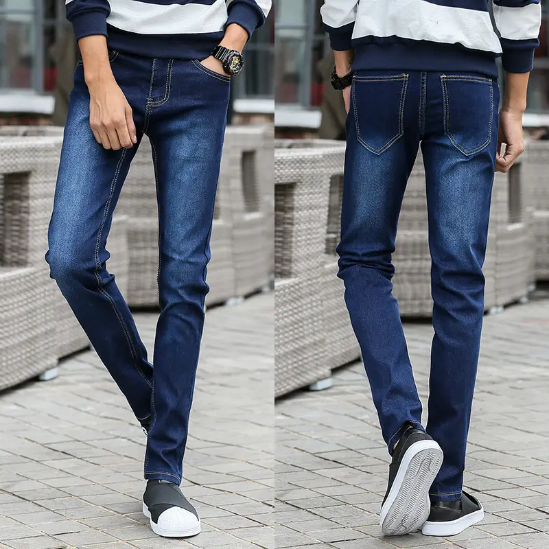 Men Slim Fit Elastic Jeans Blue Winter Style - Image 9