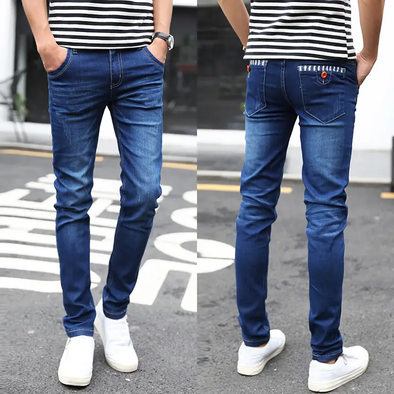 Men Slim Fit Elastic Jeans Blue Winter Style - Image 6