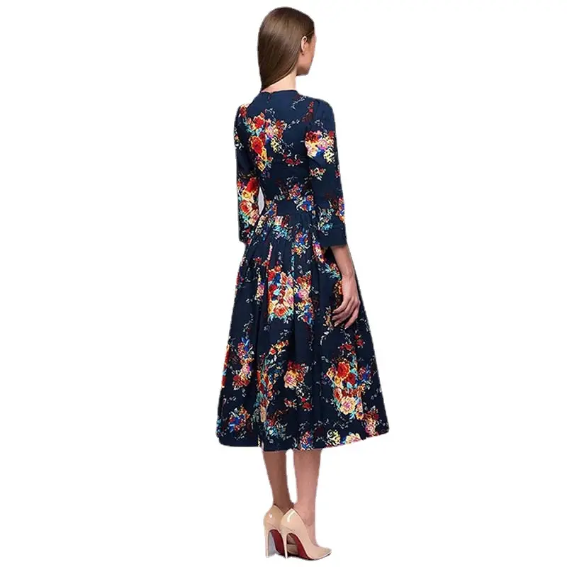 New Foreign Trade Autumn Vintage Printed Long Sleeve Puffy Dress - Image 4