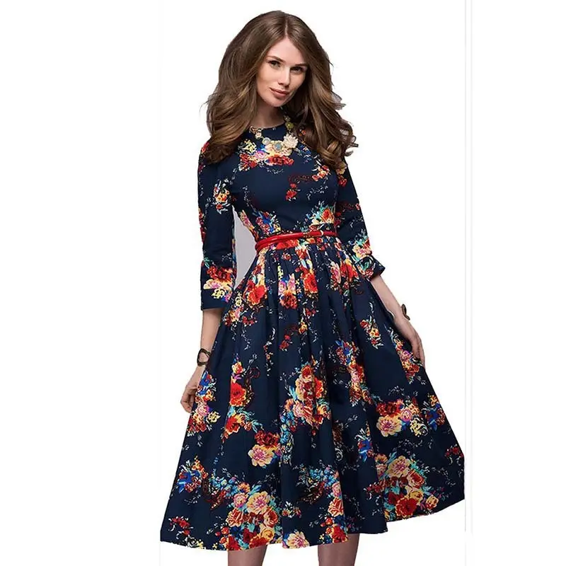 New Foreign Trade Autumn Vintage Printed Long Sleeve Puffy Dress - Image 5