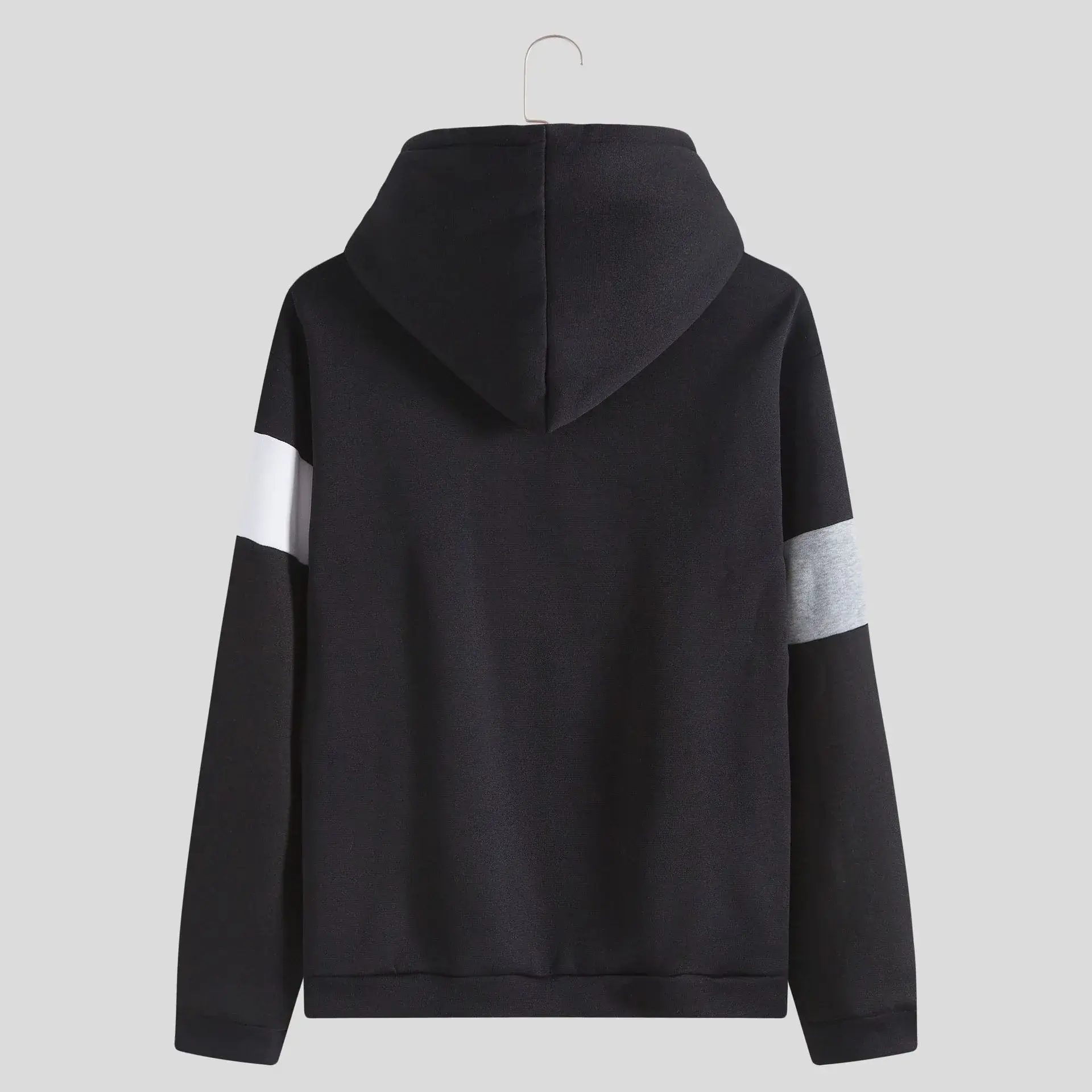 Men's Black White Stripe Hooded Pullover Sweater - Image 4
