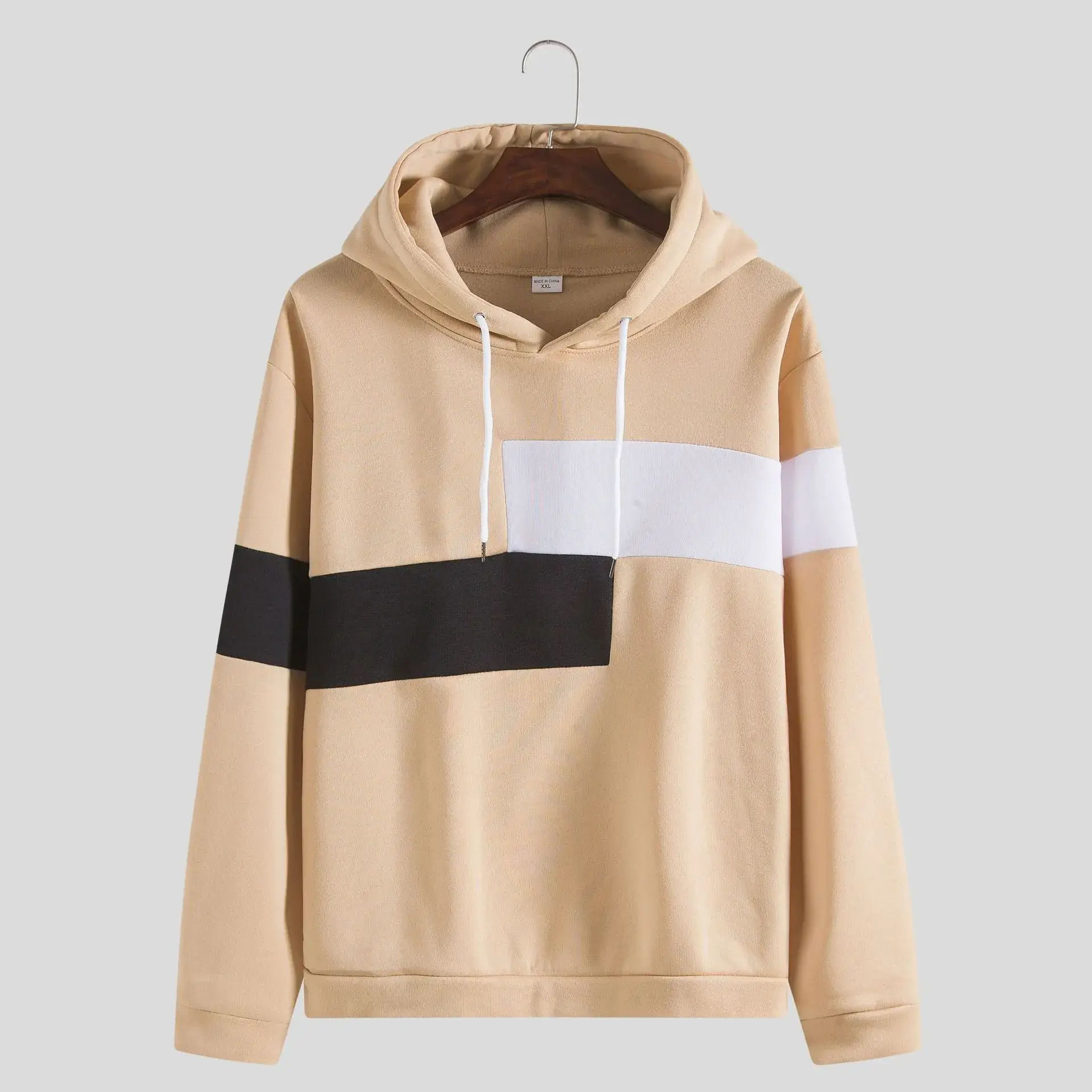 Men's Black White Stripe Hooded Pullover Sweater - Image 5