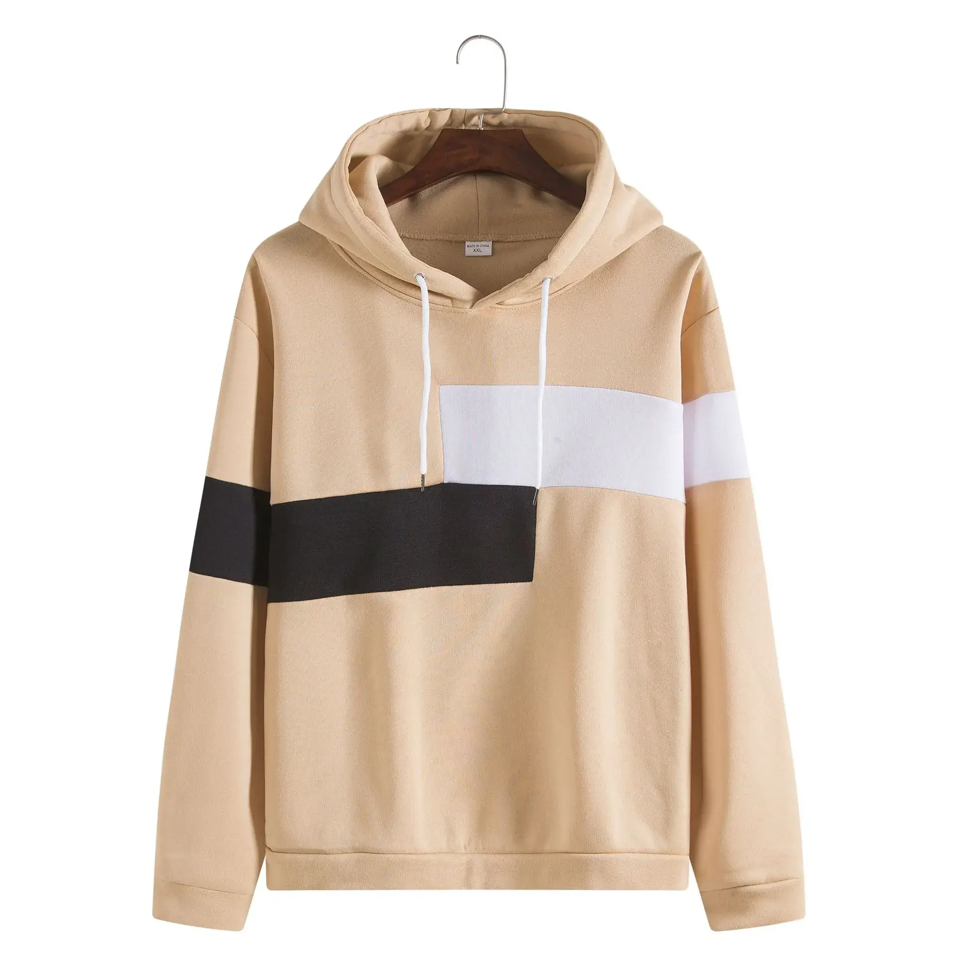 Men's Black White Stripe Hooded Pullover Sweater - Image 3