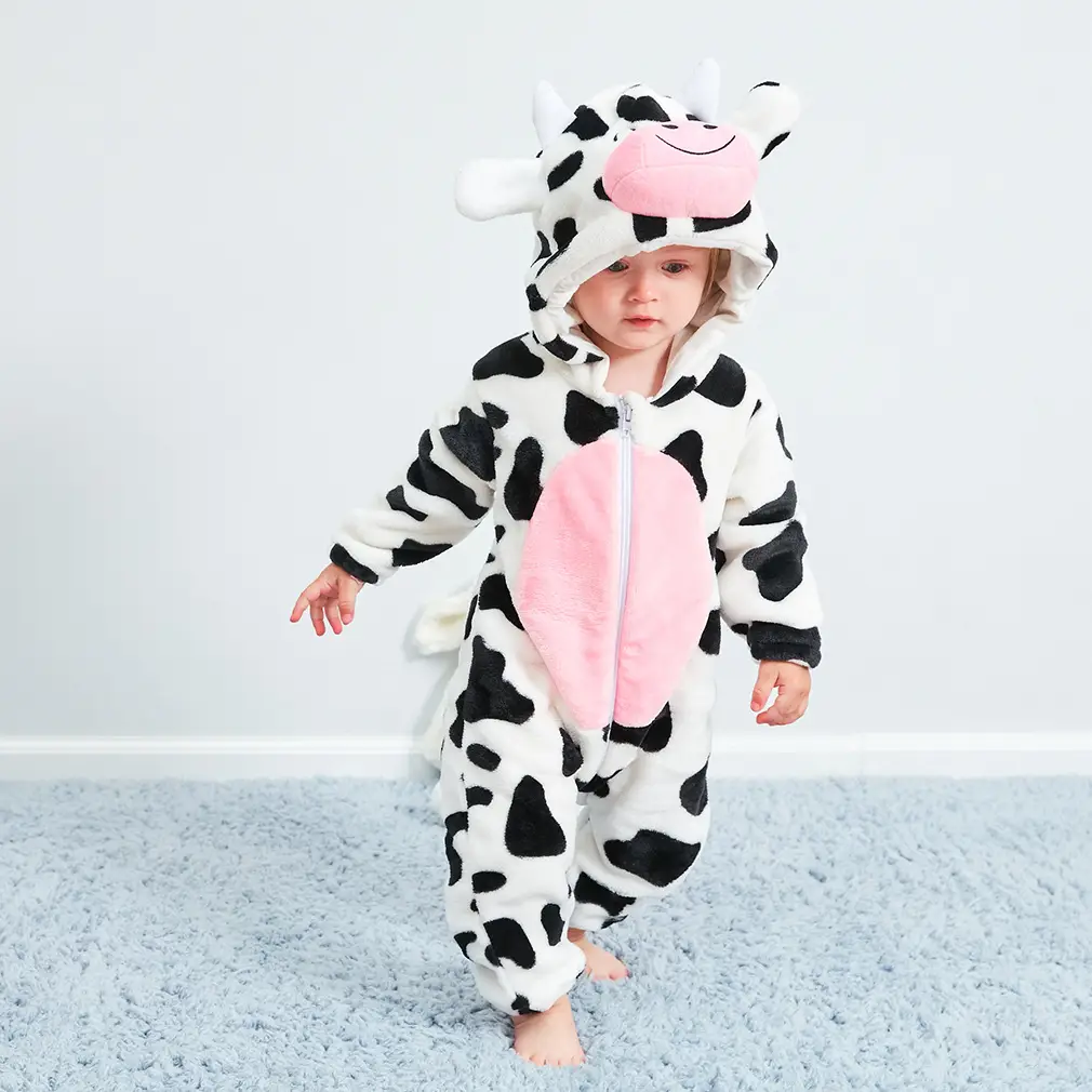 Baby Cow Fleece Pajamas for Kids Autumn Winter - Image 3