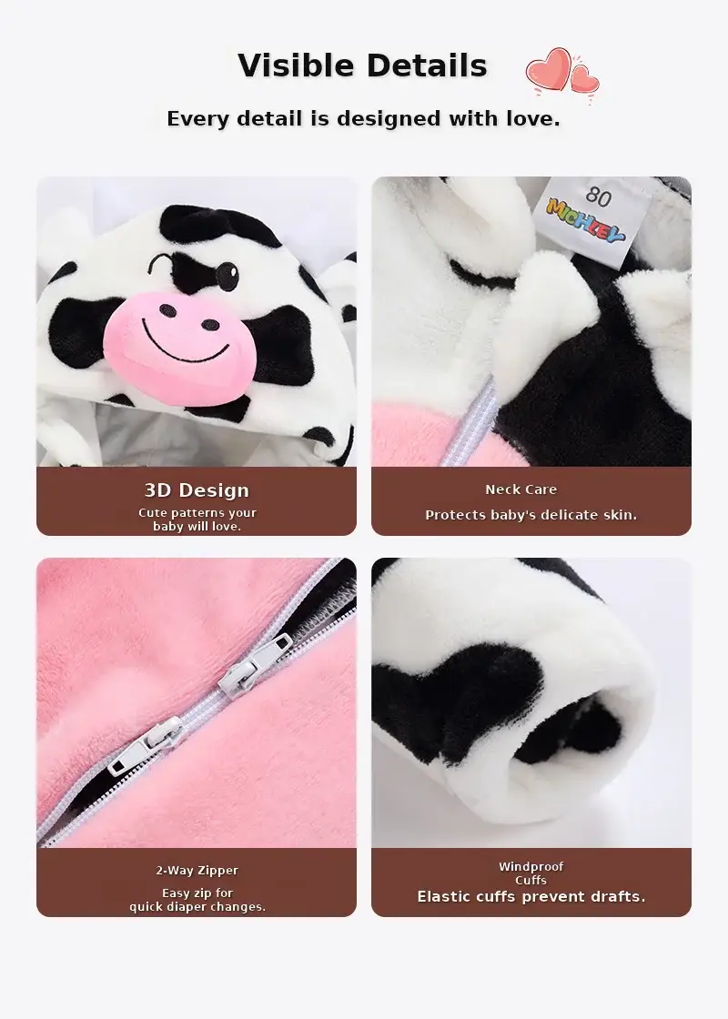 Baby Cow Fleece Pajamas for Kids Autumn Winter — feature 4