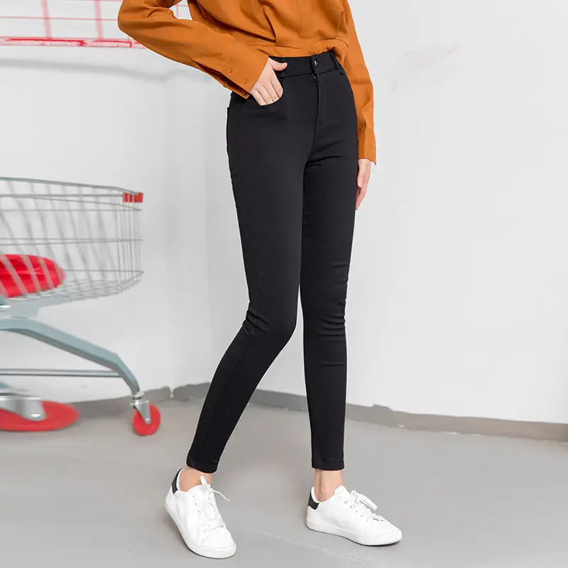Women's Black Zipper Pencil Pants Large Size - Image 2