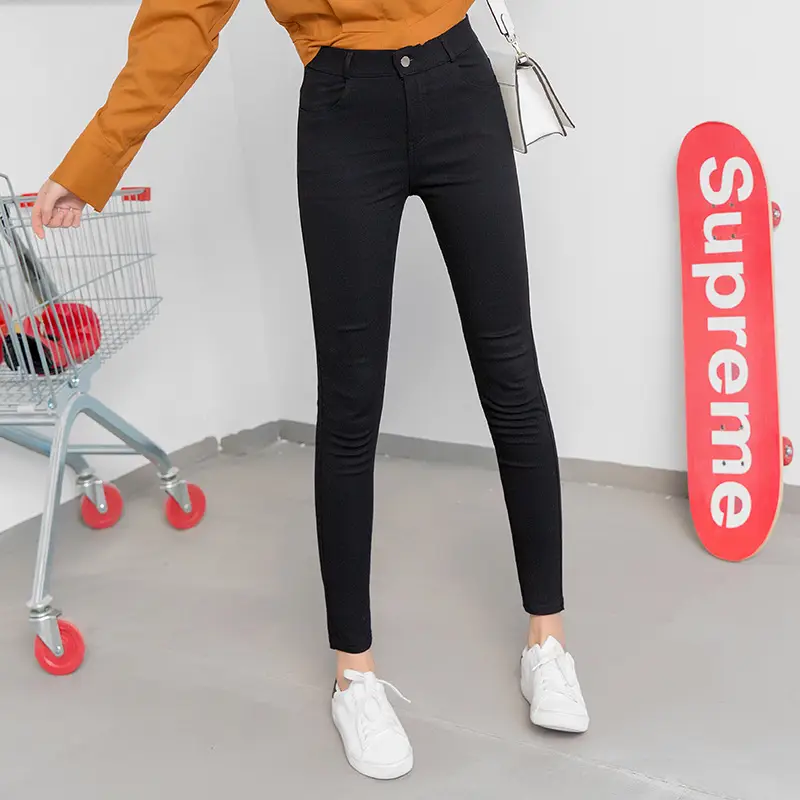 Women's Black Zipper Pencil Pants Large Size - Image 3