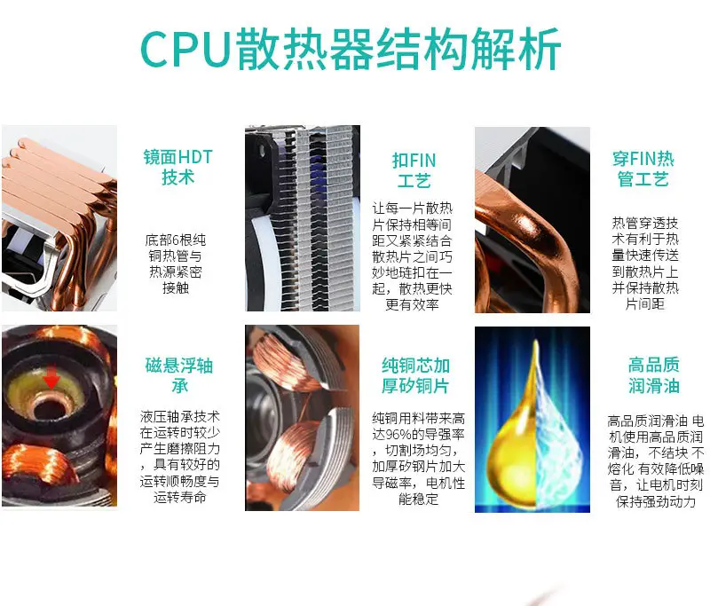 Pure Copper Six-Tube Dual-Tower Cpu Cooler 1700Amd1155 Desktop Computer Fan E5 Xeon Cpu Cooler — feature 4