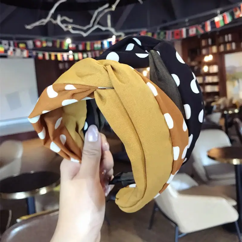 Women Korean Style Polka Dot Headband with Knotted Band