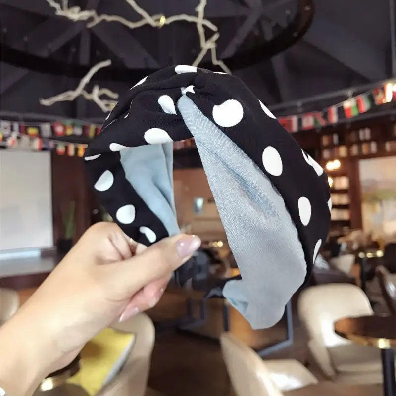 Women Korean Style Polka Dot Headband with Knotted Band