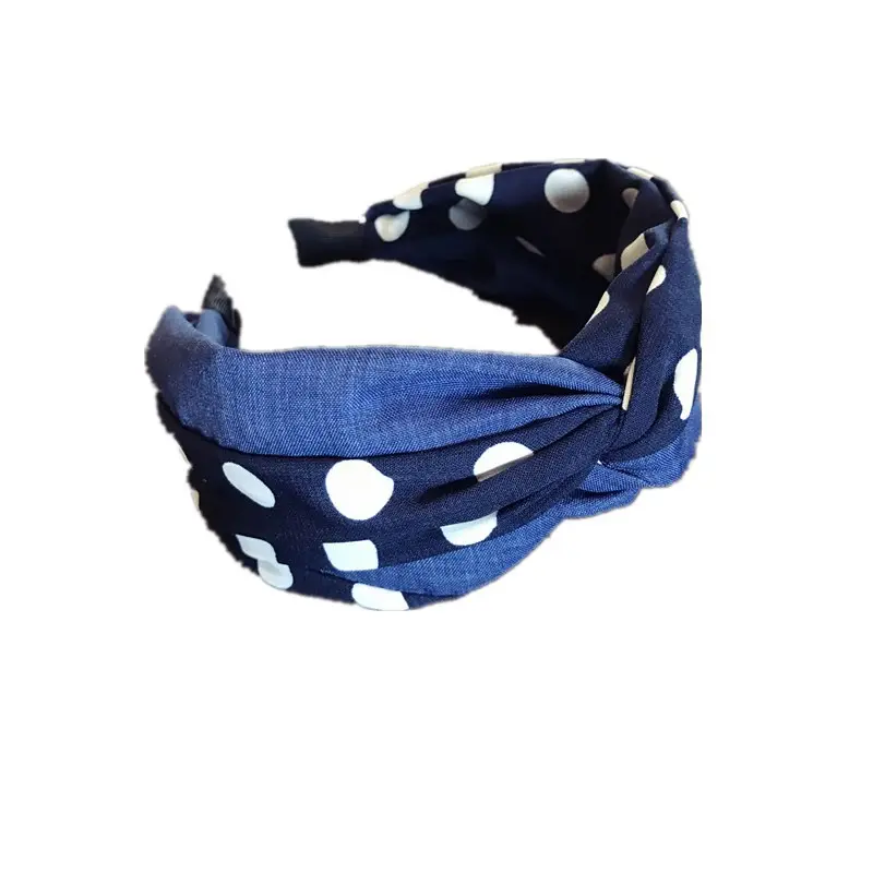 Women Korean Style Polka Dot Headband with Knotted Band