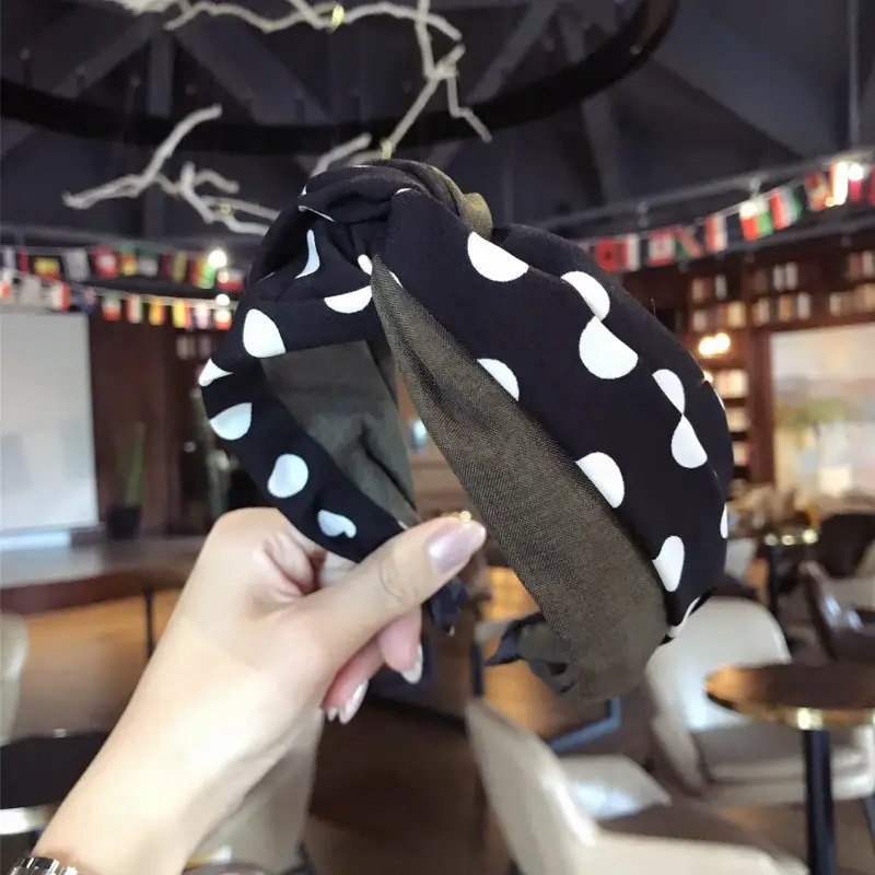 Women Korean Style Polka Dot Headband with Knotted Band