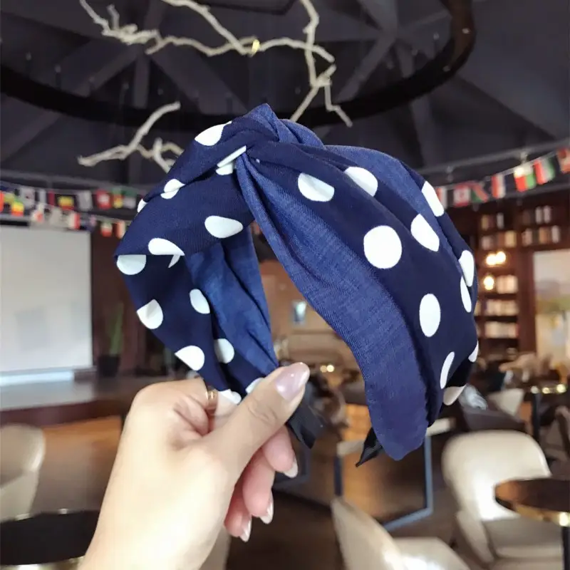 Women Korean Style Polka Dot Headband with Knotted Band