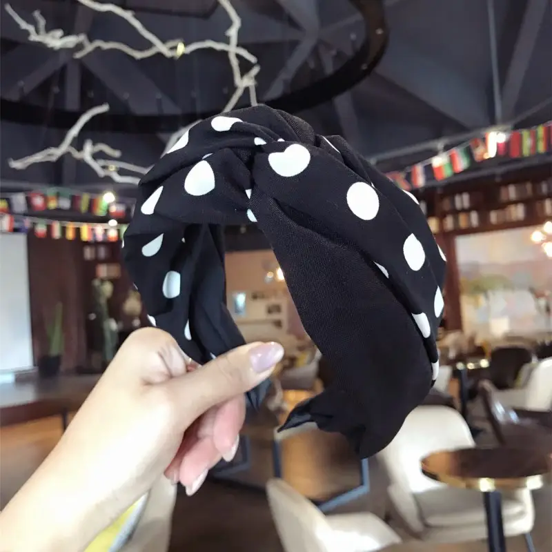 Women Korean Style Polka Dot Headband with Knotted Band