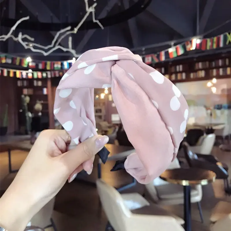 Women Korean Style Polka Dot Headband with Knotted Band