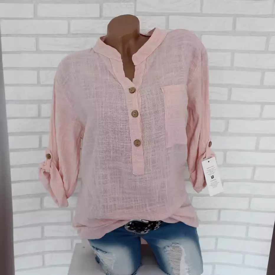 Red Long Sleeve Button Front T-Shirt for Women