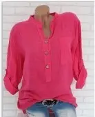 Red Long Sleeve Button Front T-Shirt for Women