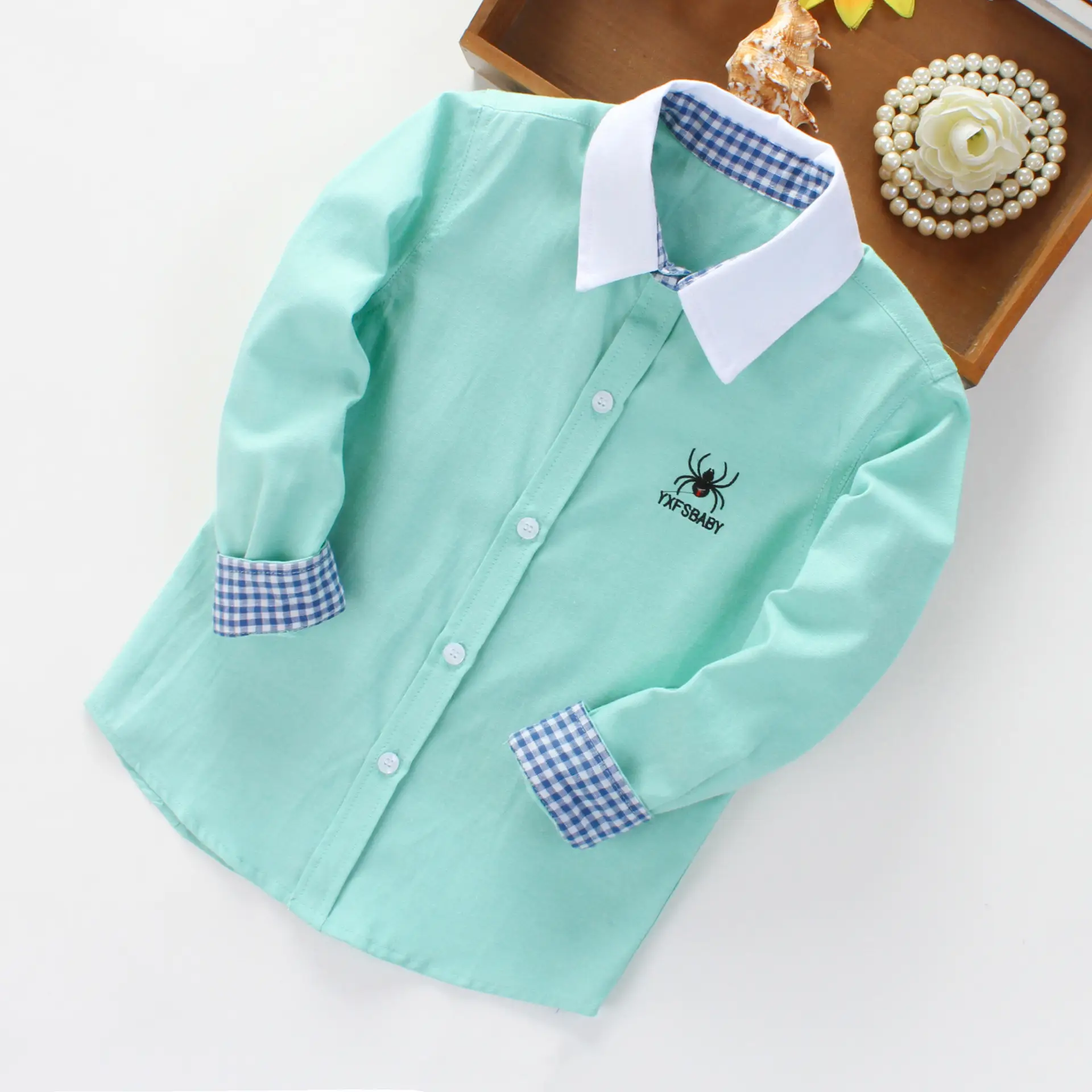 2025 Boys Long Sleeve White Checkered Shirt - Image 4