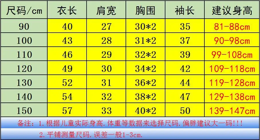 尺码表最新