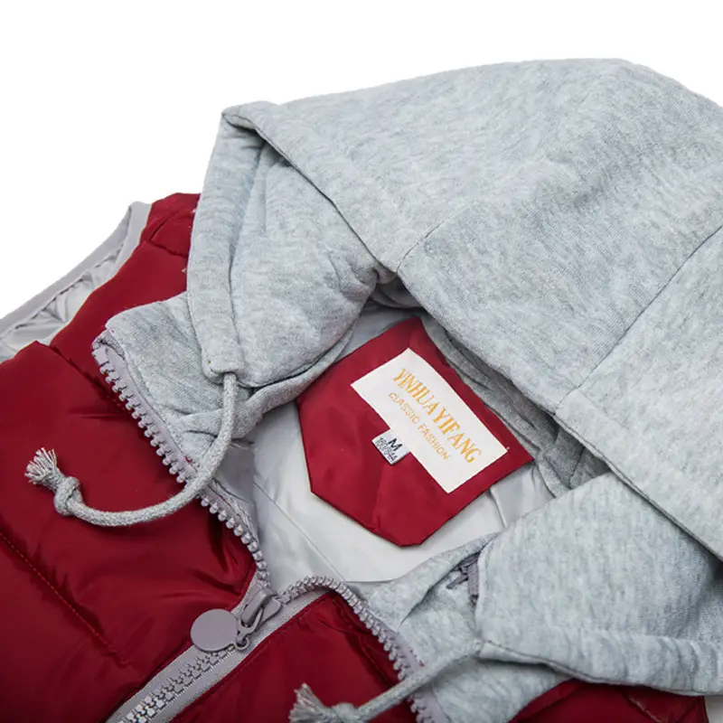 Women Hooded Cotton Vest Red Grey Large Winter - Image 11
