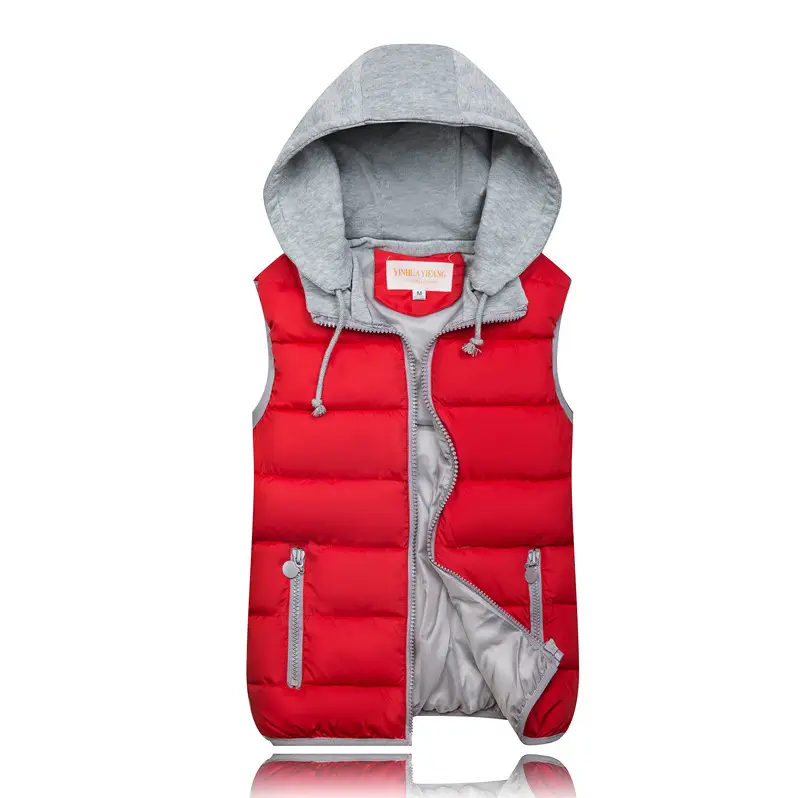Women Hooded Cotton Vest Red Grey Large Winter - Image 3