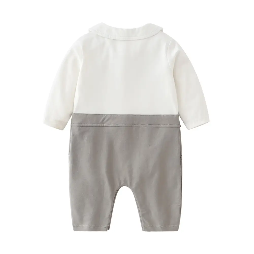 Baby Boys Bow Tie Overalls Set White Navy - Image 6