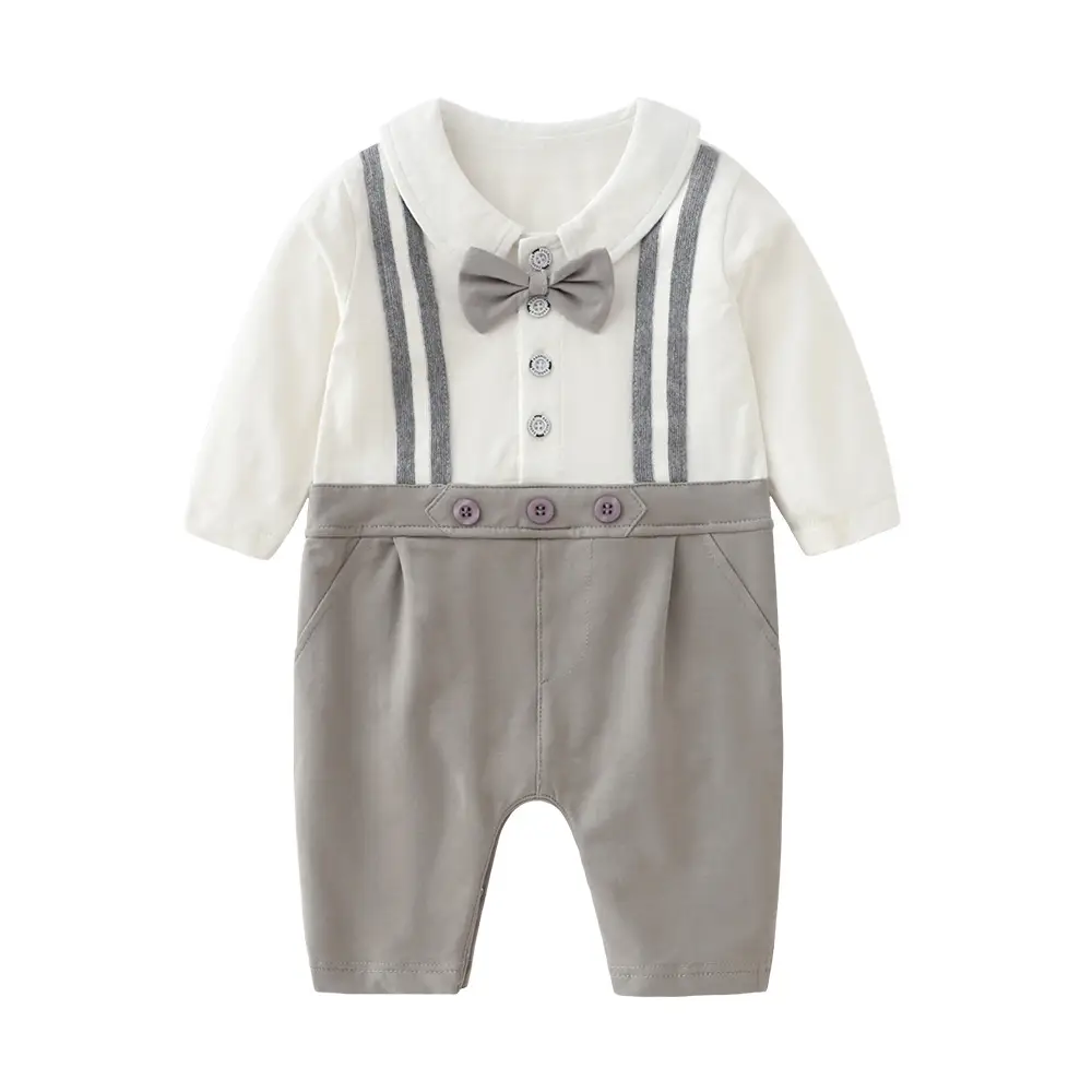 Baby Boys Bow Tie Overalls Set White Navy - Image 7