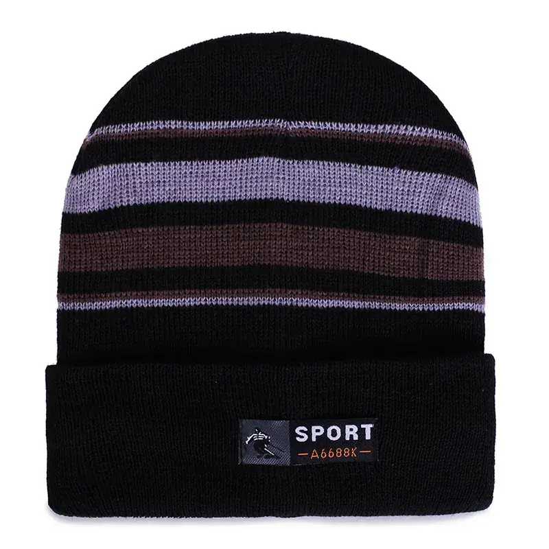 Winter Knitted Striped Woolen Beanie Hat - Image 4