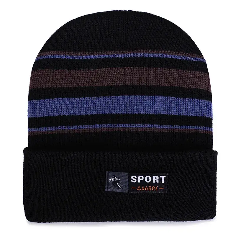 Winter Knitted Striped Woolen Beanie Hat - Image 5