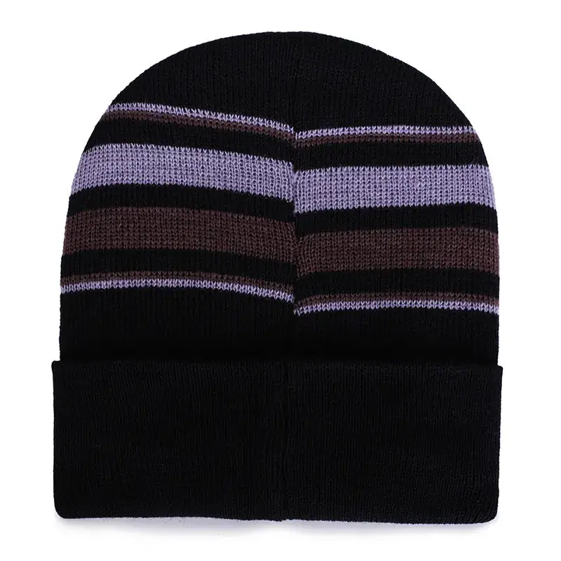 Winter Knitted Striped Woolen Beanie Hat - Image 6