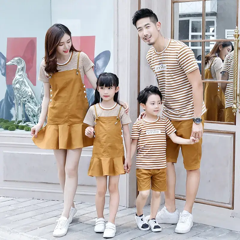 Parent-Child Summer T-Shirt Set Brown Striped 2023 - Image 4