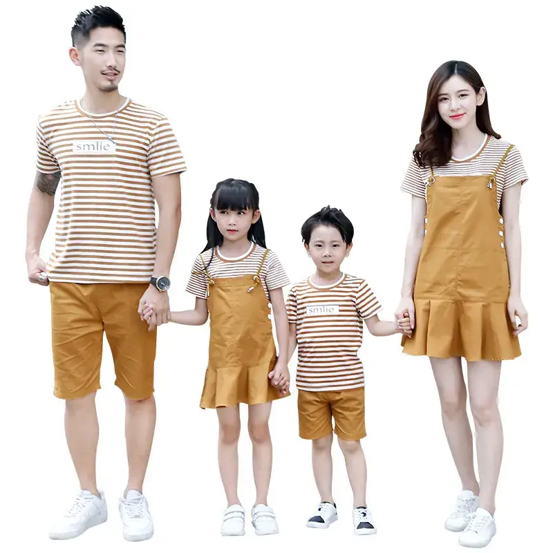 Parent-Child Summer T-Shirt Set Brown Striped 2023 - Image 5