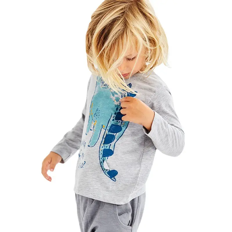 Autumn Long Sleeve T-Shirt for Kids Gray Blue Tide Print