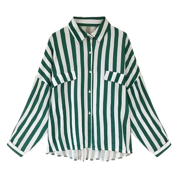 Green Striped Long Sleeve Women's Shirt Large - Image 5