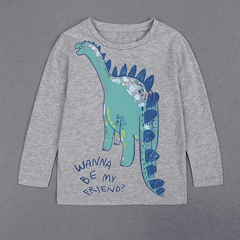 Kids Dinosaur Graphic Long Sleeve T-Shirt Grey - Image 3