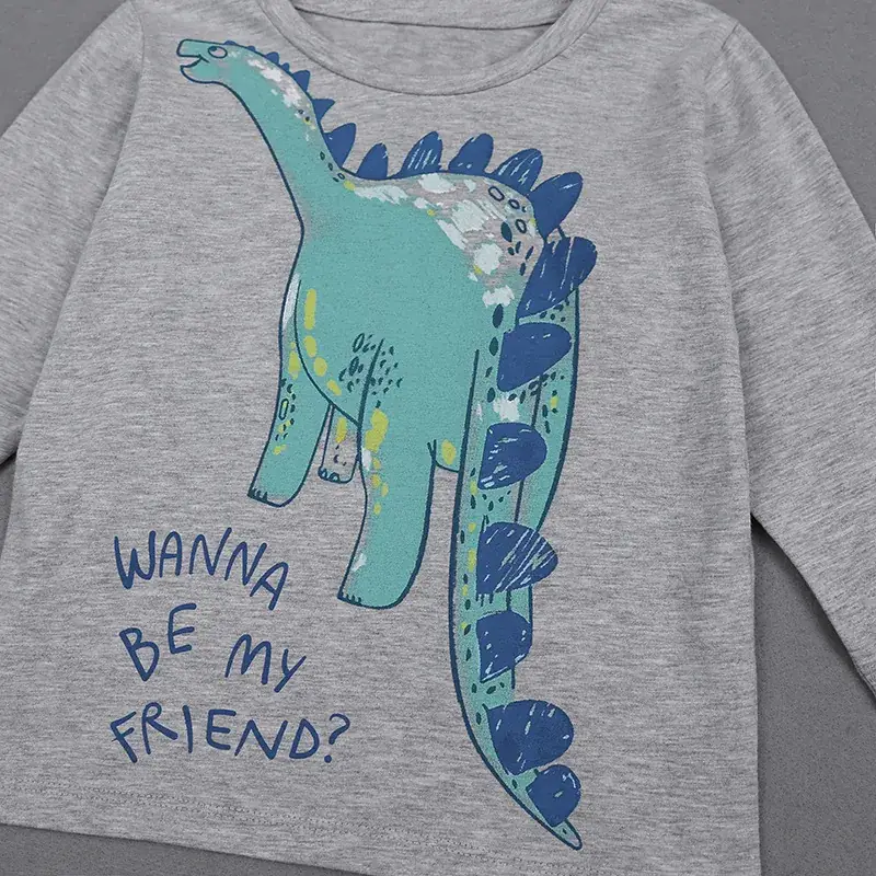 Kids Dinosaur Graphic Long Sleeve T-Shirt Grey - Image 4