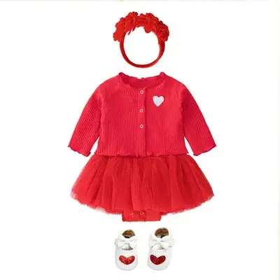 New Baby Two-piece Set White Heart Cardigan Skirt 0-12M - Image 8