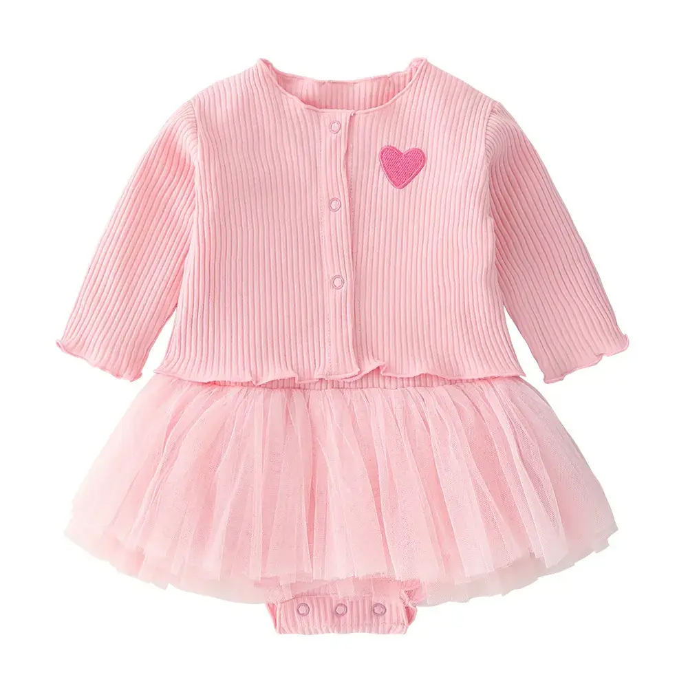 New Baby Two-piece Set White Heart Cardigan Skirt 0-12M - Image 2