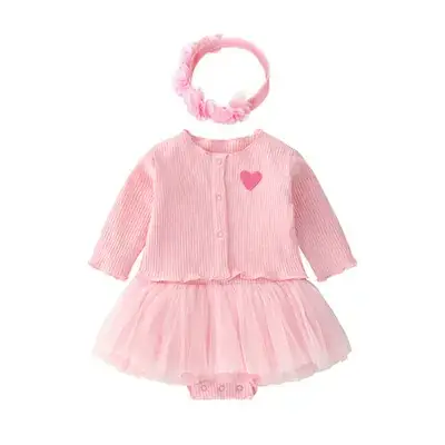 New Baby Two-piece Set White Heart Cardigan Skirt 0-12M - Image 5