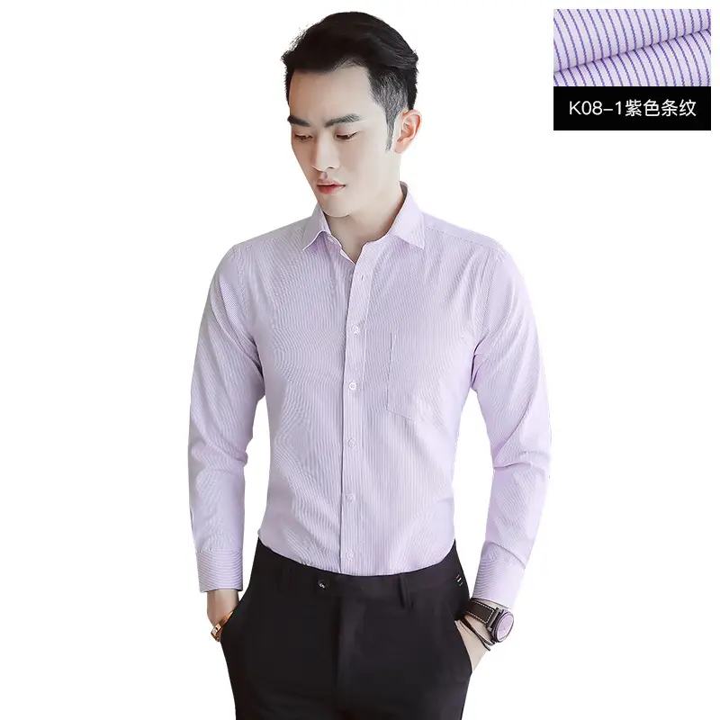 Men's Blue Striped Slim Fit Business Shirt with Embroidered Logo - Image 16