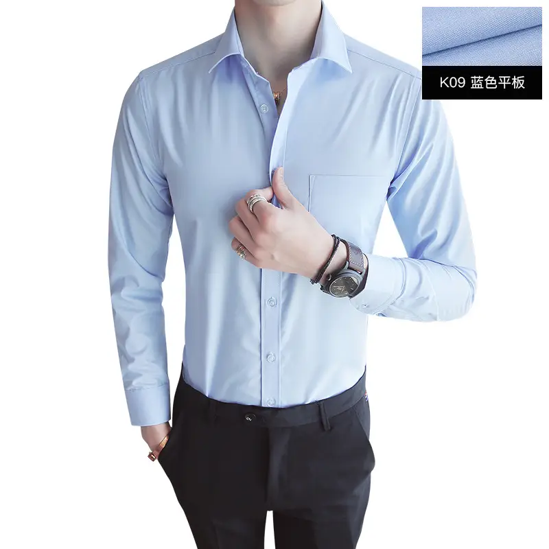 Men's Blue Striped Slim Fit Business Shirt with Embroidered Logo - Image 11
