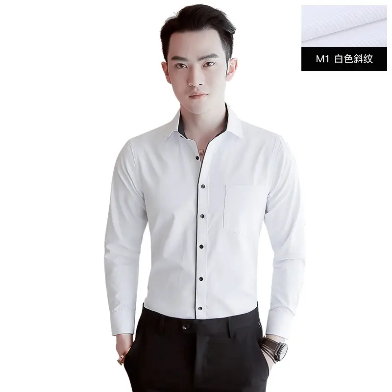 Men's Blue Striped Slim Fit Business Shirt with Embroidered Logo - Image 13