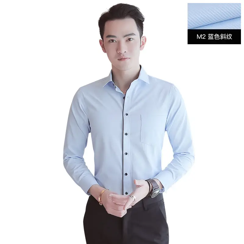 Men's Blue Striped Slim Fit Business Shirt with Embroidered Logo - Image 14