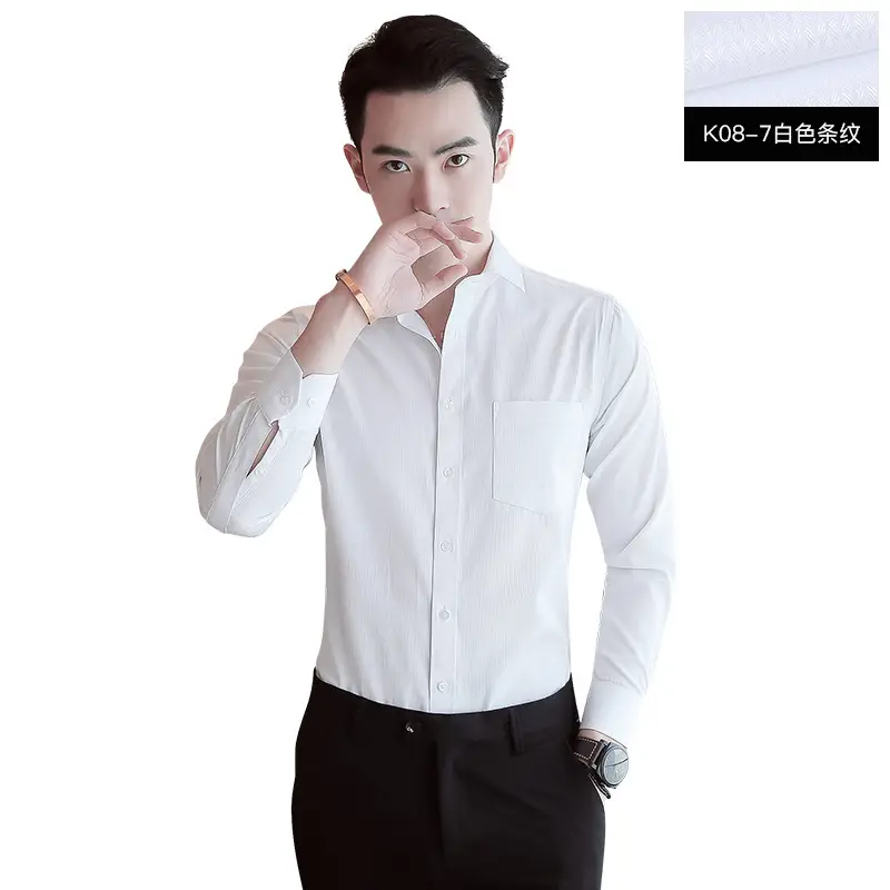 Men's Blue Striped Slim Fit Business Shirt with Embroidered Logo - Image 4