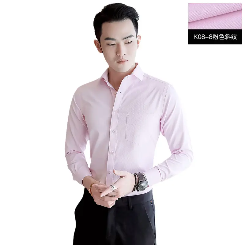 Men's Blue Striped Slim Fit Business Shirt with Embroidered Logo - Image 5