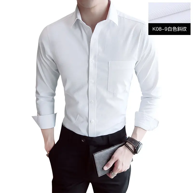 Men's Blue Striped Slim Fit Business Shirt with Embroidered Logo - Image 6
