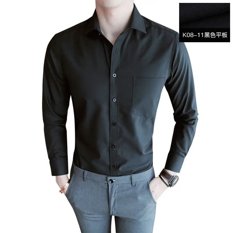 Men's Blue Striped Slim Fit Business Shirt with Embroidered Logo - Image 8